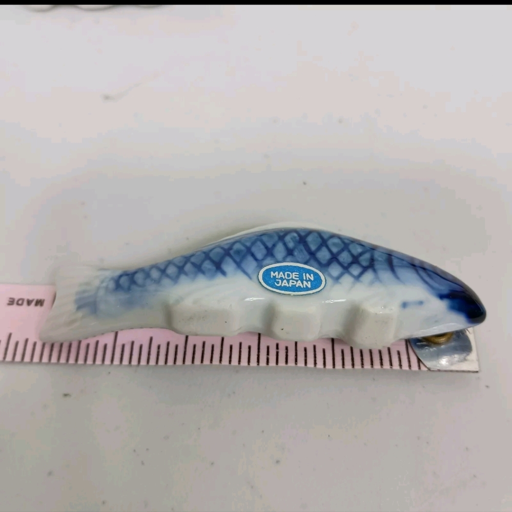 Vintage Chopstick Rests Blue Ceramic Fish Figurines Japan Marked - 10 PCS - Picture 5 of 7